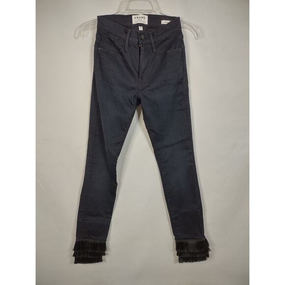 Frame Denim Le High Triple Fringe Hem Skinny Ankle Jeans Womens 24 BYXBEE Black - Picture 2 of 9